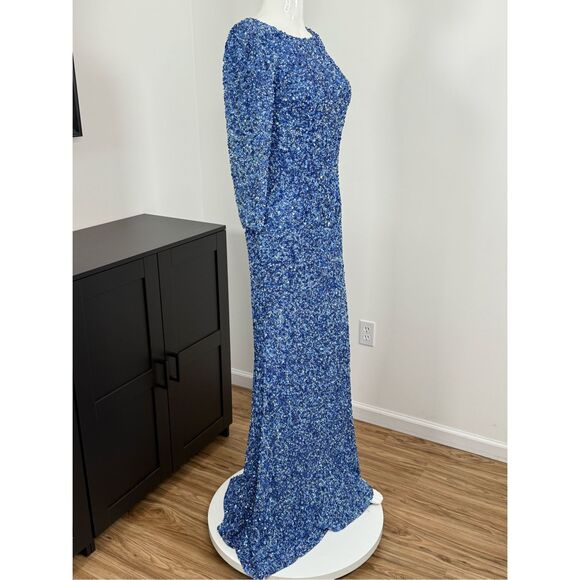 THEIA Three-Quarter Sleeve Sequin Sheath Gown US Size 6 $1400 - Picture 9 of 15